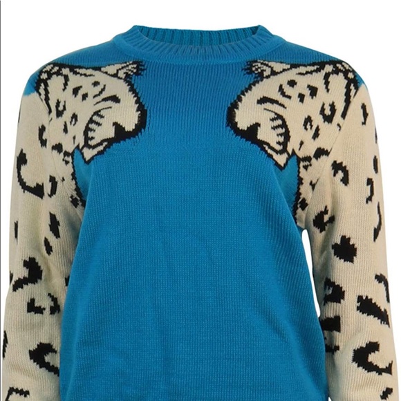 Leopard Printed Sweater Peacock Blue - Picture 2 of 6